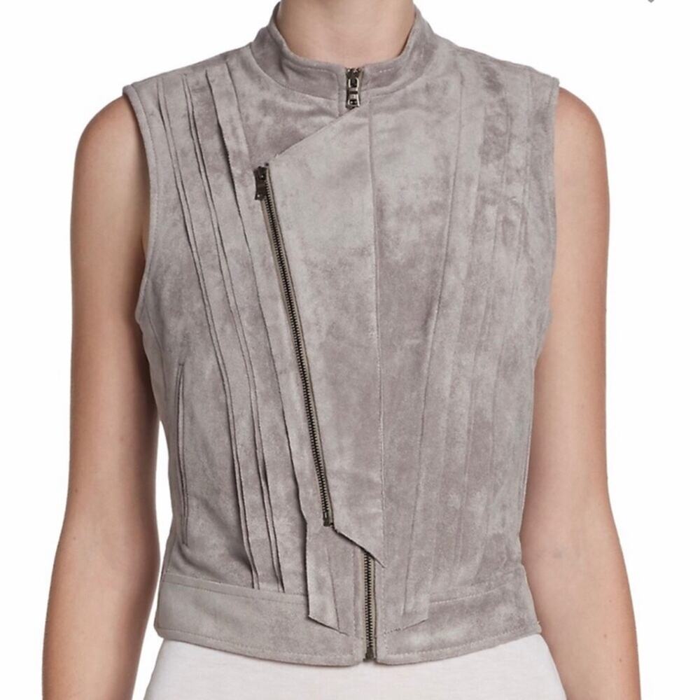 BCBGMaxAzria Black Vest Faux Suede Biker Style Zippered XS - Picture 2 of 10